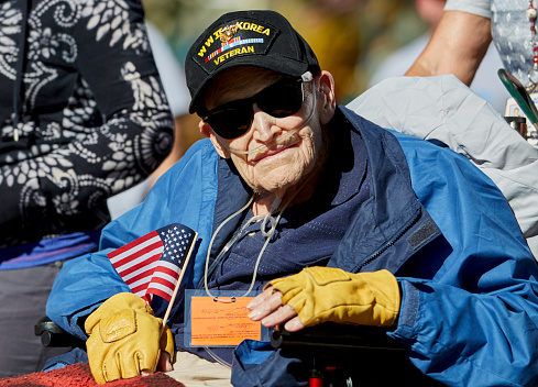 Prescott, AZ, USA - November 10, 2016: WWII and Korean war senior veteran at the Veterans Day Parade in Prescott, Arizona, USA.
