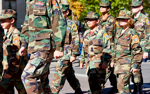 Prescott, AZ, USA - November 10, 2016: Young boys in military uniform at the Veterans Day Parade in Prescott, Arizona, USA.