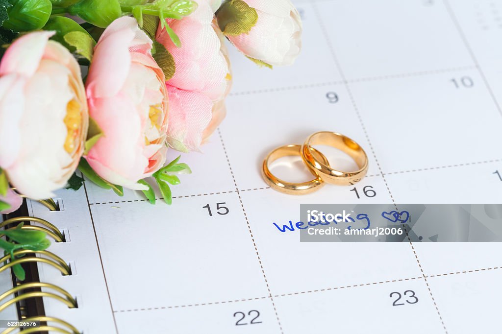 Wedding note on a calendar sets a reminder Wedding note on a calendar sets a reminder for the wedding  day Anniversary Stock Photo