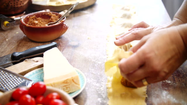 Preparing Homemade Ravioli Pasta