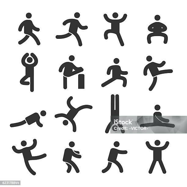 Human Action Icons Set Acme Series Stock Illustration - Download Image Now - People, In Silhouette, Kicking