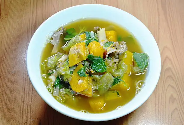 Photo of Thai spicy mixed vegetable soup on bowl