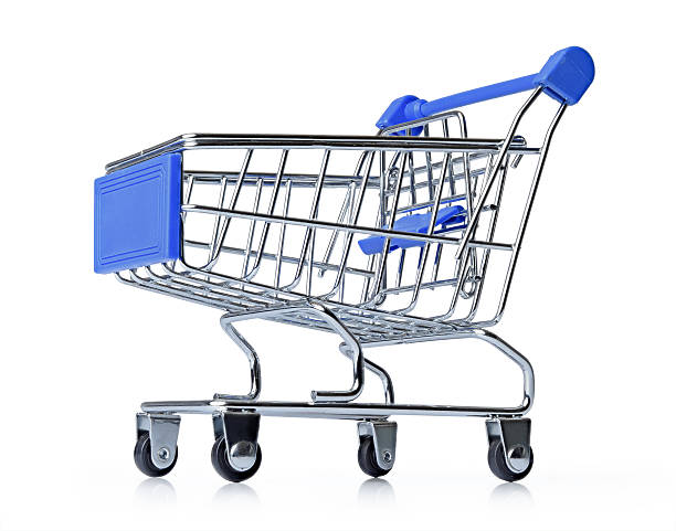 istock Blue shopping cart isolated on white background 623182216