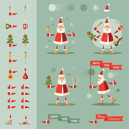 Santa Clauses set. Vector illustration.