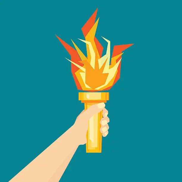 Vector illustration of Human Hand with Fire Torch. Vector