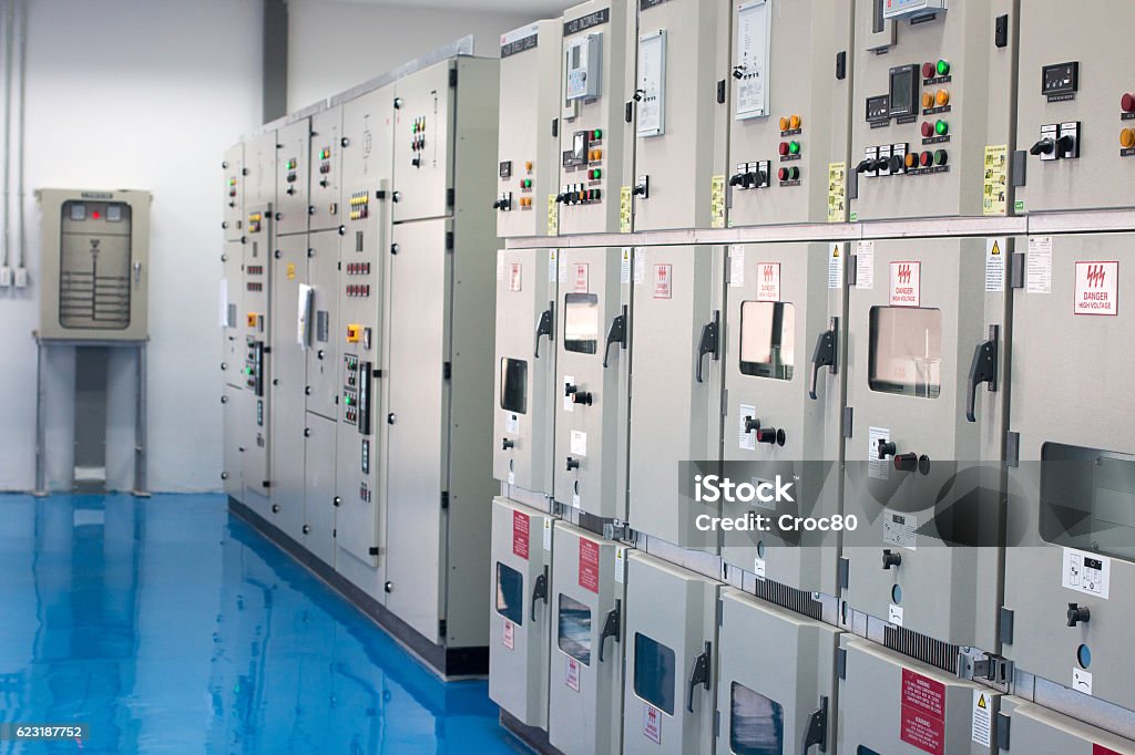 Electrical control cabinet Electrical control cabinet. Electrical power. Motor control. Temperature control. Electricity Stock Photo