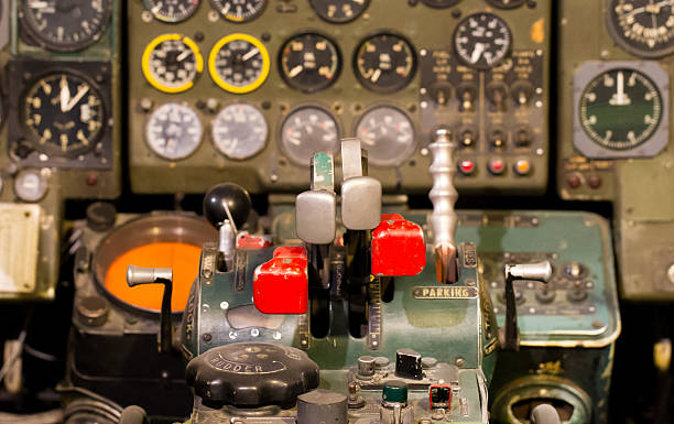 istock Center console and throttles in airplane 623190340