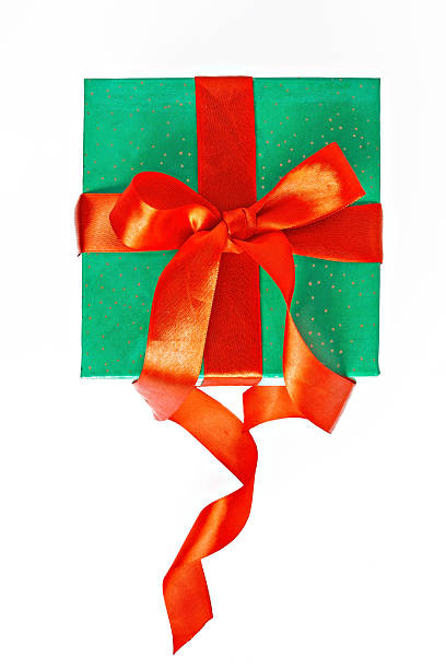 istock red and green Christmas gift with ribbon isolated 623191134