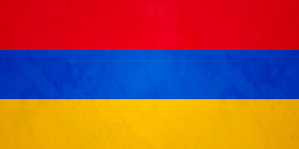 A horizontal tricolour of red, blue, and orange - the national flag of Armenia, adopted on 24 August 1990 with a proportion of 1:2.