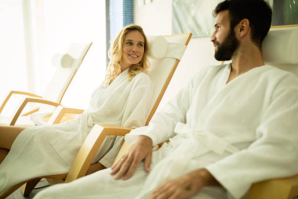istock Couple relaxing in spa center 623194056