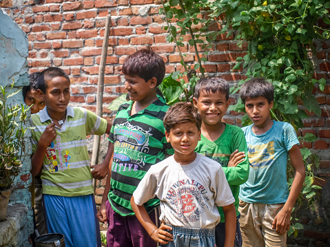Amroha, Uttar Pradesh, India - Jun, 30, 2011: Indian children of slams smilimg