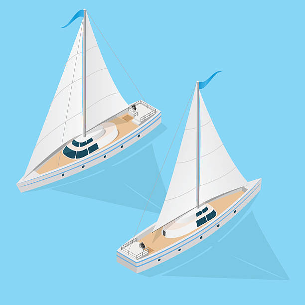 widok izometryczny zestawu jachtów. wektor - regatta stock illustrations