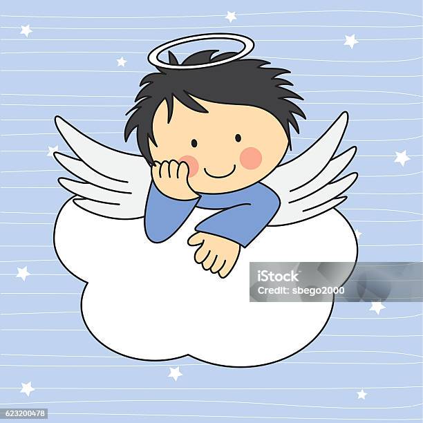 Angel Wings On A Cloud Stock Illustration - Download Image Now - Angel, Cartoon, Communion