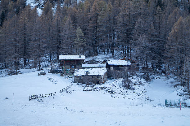 istock chalets, mountain house, with snow and snow-covered trees. 623201706