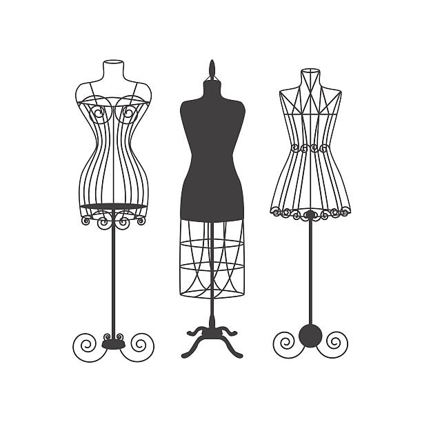 vintage mannequin oder dummies schwarz silhouette vektor - tailor fashion designer sewing fashion stock-grafiken, -clipart, -cartoons und -symbole