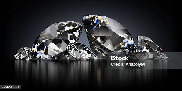 Diamonds On A Black Background Stock Photo - Download Image Now - Diamond - Gemstone, Jewelry, Luxury