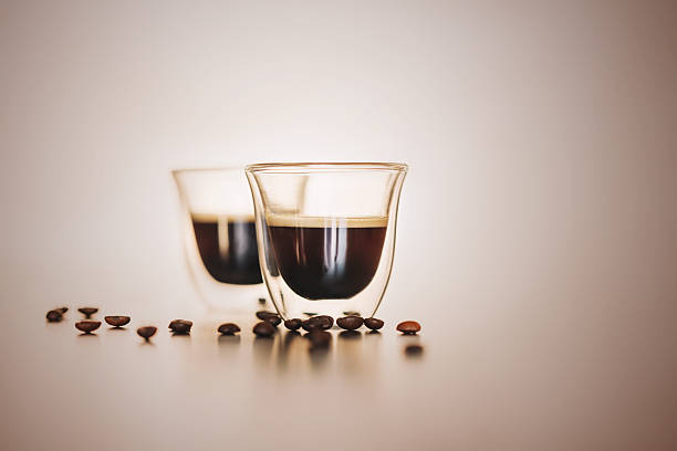espresso coffee in a transparent plate - hot chocolate hot drink heat drinking imagens e fotografias de stock