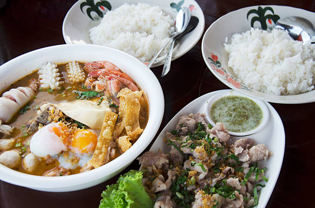 istock Rice with Boiled pork dip and noodle spicy soup 623205414