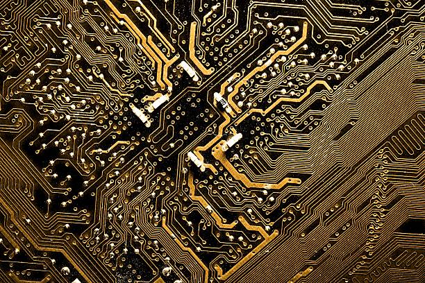 istock Close up of yellow computer circuit board 623205600