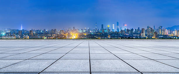 Empty floor and modern city skyline in Nanjing at night Empty floor and modern city skyline in Nanjing at night jiangsu province photos stock pictures, royalty-free photos & images