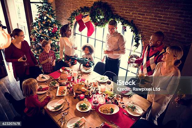 Family Together Christmas Celebration Concept Stock Photo - Download Image Now - Christmas, Family, Holiday - Event
