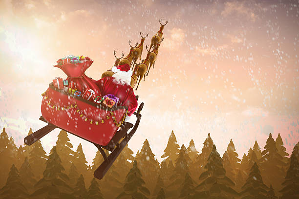 istock High angle view of Santa Claus riding on sled 623209208