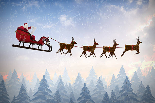 istock Side view of Santa Claus riding on sleigh 623209250