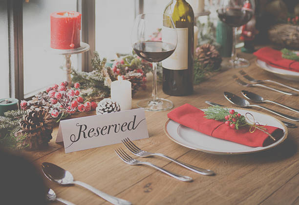 istock Reserved Christmas Family Dinner Table Concept 623209276