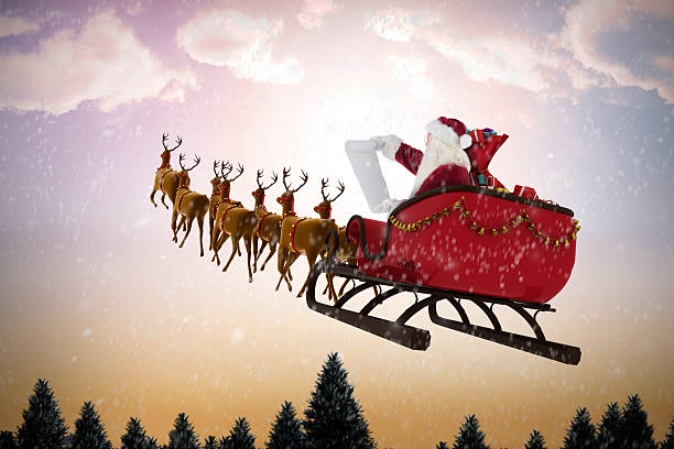 istock Santa Claus riding on sled during Christmas morning 623209380