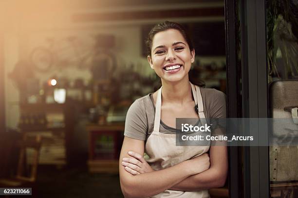 Pop In To Your Local Coffee Parlor Stock Photo - Download Image Now - Women, Entrepreneur, One Woman Only