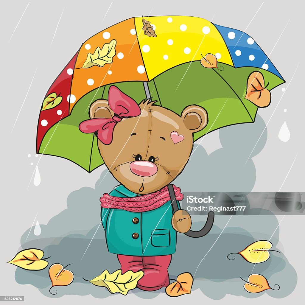 Cute cartoon bear with Cute cartoon bear with umbrella under the rain Animal stock vector