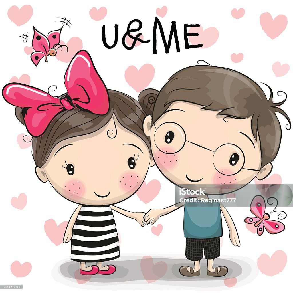 Cute Cartoon Boy And Girl Stock Illustration - Download Image Now ...