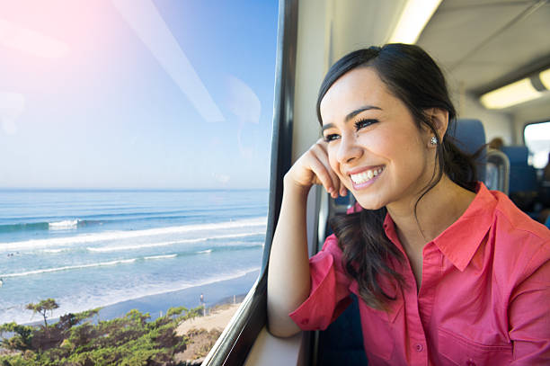 istock Young Women Day Dreaming On A Train 623212614