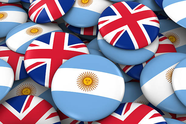 istock Pile of Argentinian and British Flag Buttons 3D Illustration 623213232