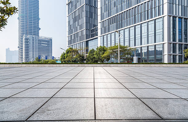 istock Empty floor with modern business office building 623213296