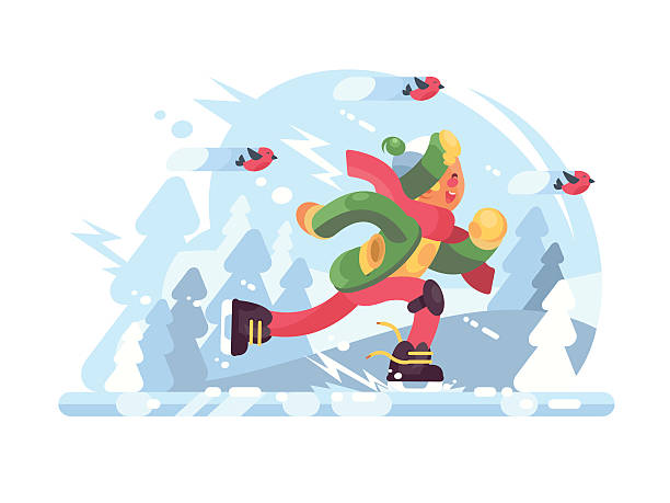 illustrazioni stock, clip art, cartoni animati e icone di tendenza di giovane ragazzo pattinaggio - ice skating sports venue animal winter