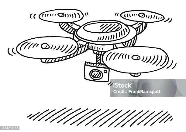 medallista Contribución Cartero Flying Drone With Camera Drawing Stock Illustration - Download Image Now -  Drone, Drawing - Art Product, Line Art - iStock