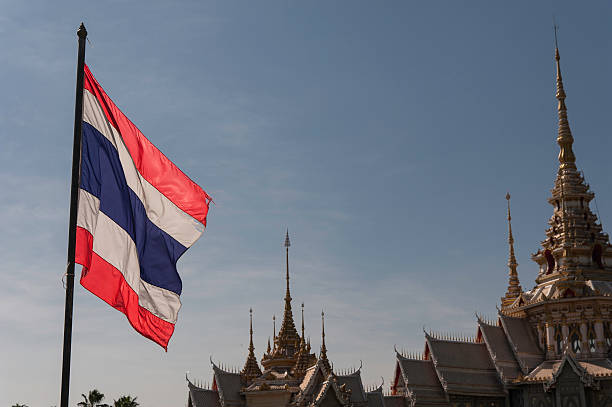 istock Thailand Flag with blue sky and traditional Thailand background 623266698