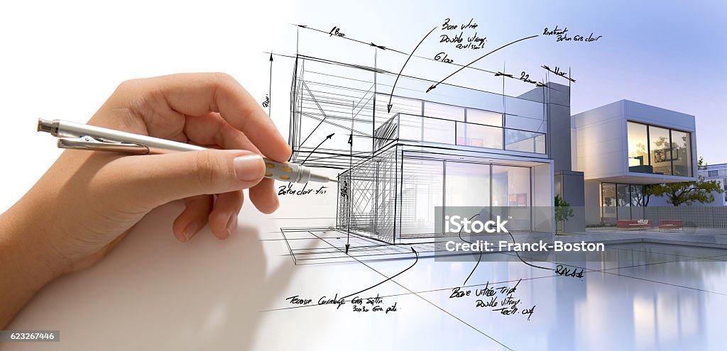 Architektur-Kreativprozess - Lizenzfrei Technische Zeichnung Stock-Foto