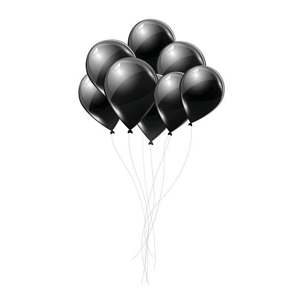 istock Black helium balloons on white background. Flying latex ballons. 623269526