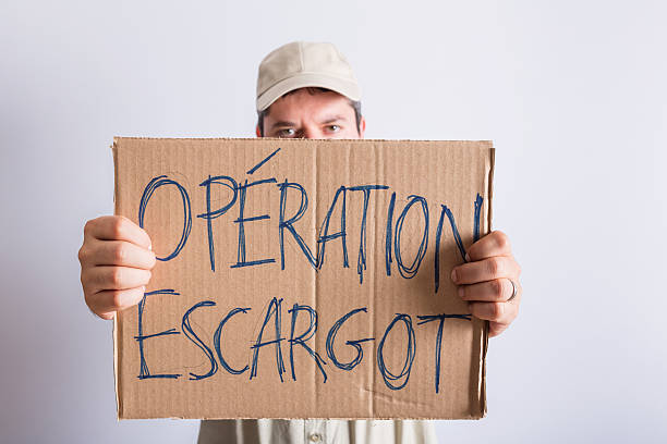 istock Truck driver holding OPERATION ESCARGOT sign 623271138