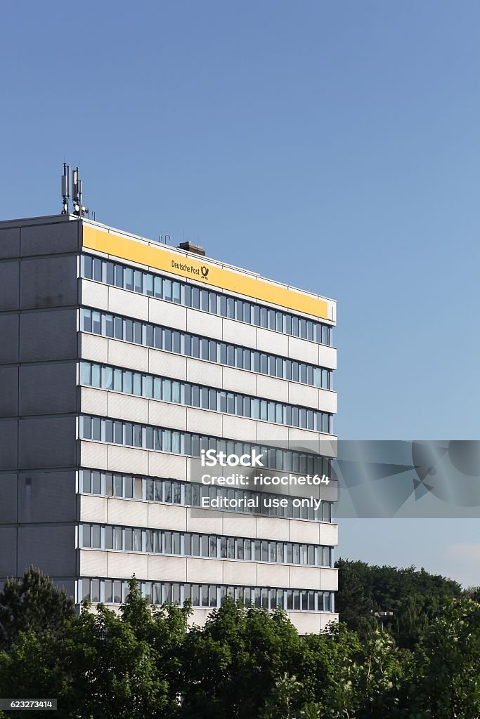 Deutsche Post building Kiel, Germany - June 4, 2016: German post called Deutsche Post in German bulding in Kiel. Deutsche Post operating under the trade name Deutsche Post DHL, is a German courier company and the world's largest Box - Container Stock Photo