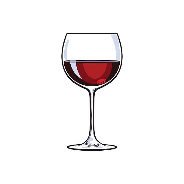 illustrazioni stock, clip art, cartoni animati e icone di tendenza di bicchiere da vino rosso, illustrazione vettoriale di schizzo isolata su sfondo bianco - glass bar relaxation red