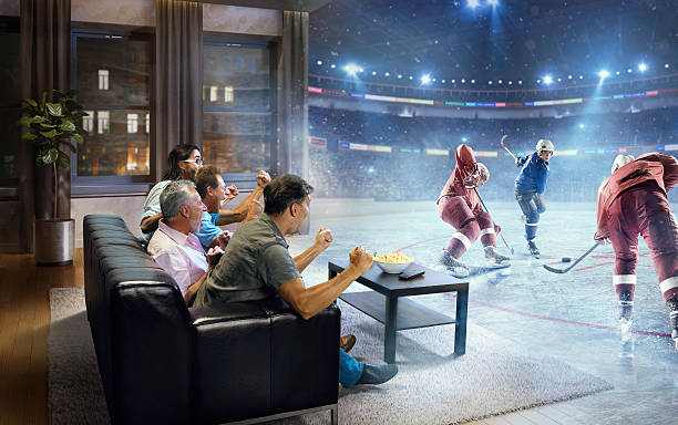 istock Adults watching very realistic Ice hockey game at home 623277780