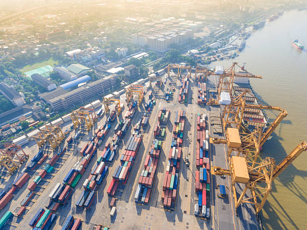 istock Aerial view of Industrial and Container ship logistic the harbor 623281026