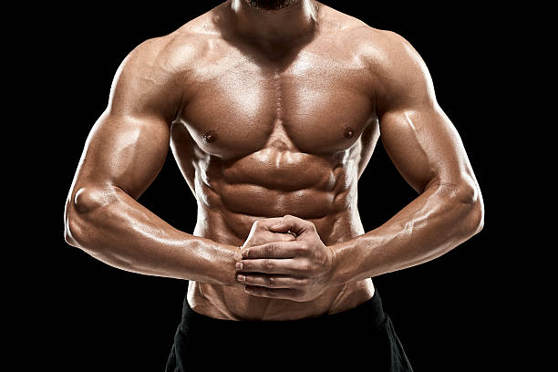 istock very muscular man posing with naked torso in studio 623281496