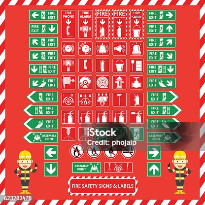 istock Set of Fire Safety Signs and Labels 623282478