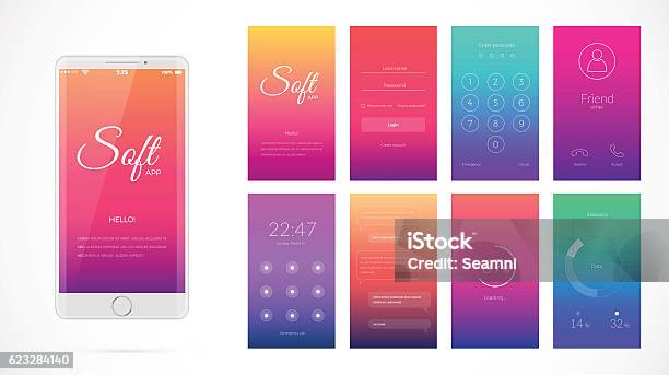 Modern Ui Screen Design For Mobile App With Web Icons Stock Illustration - Download Image Now
