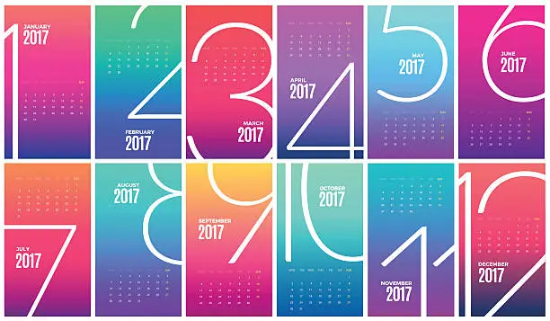 Vector illustration of Wall Monthly Calendar 2017. Vector Template