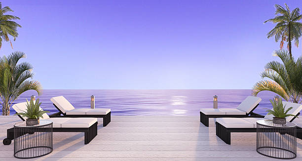 istock 3d rendering outdoor beach bed near sea in twilight scene 623284482